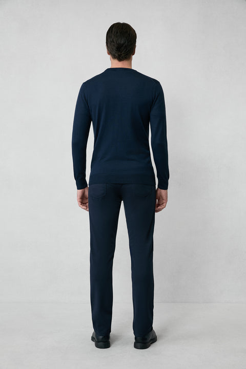 Koyu Lacivert Bisiklet Yaka Regular Fit Yünlü Örme Triko Kazak