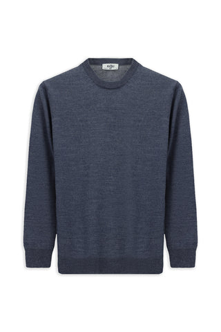  İndigo Melanj Bisiklet Yaka Regular Fit Yünlü Örme Triko Kazak