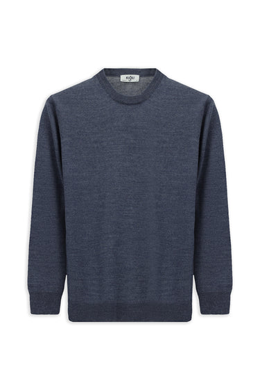  İndigo Melanj Bisiklet Yaka Regular Fit Yünlü Örme Triko Kazak