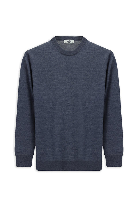 İndigo Melanj Bisiklet Yaka Regular Fit Yünlü Örme Triko Kazak