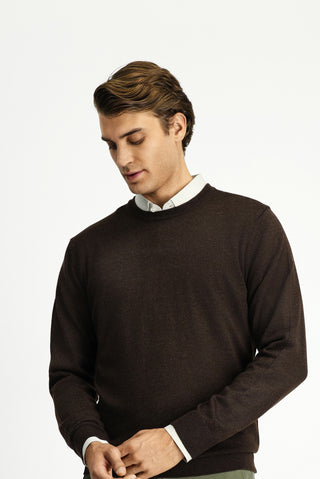  Koyu Kahve Melanj Bisiklet Yaka Regular Fit Yünlü Triko Kazak
