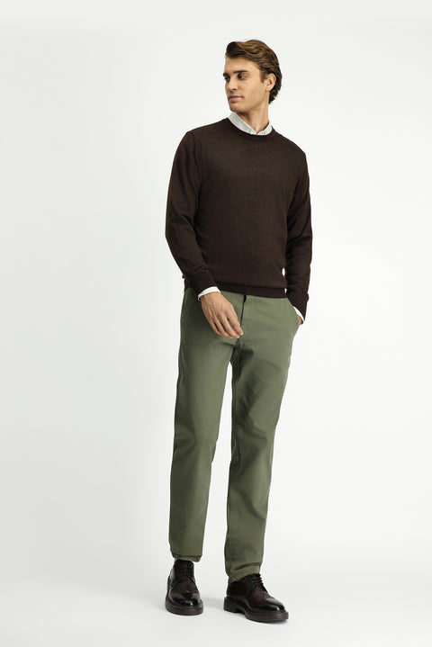 Koyu Kahve Melanj Bisiklet Yaka Regular Fit Yünlü Örme Triko Kazak