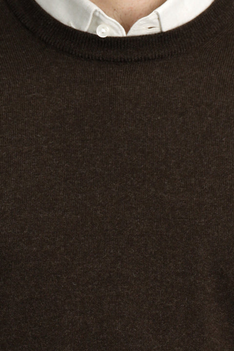 Koyu Kahve Melanj Bisiklet Yaka Regular Fit Yünlü Örme Triko Kazak