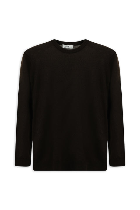 Koyu Kahve Melanj Bisiklet Yaka Regular Fit Yünlü Örme Triko Kazak