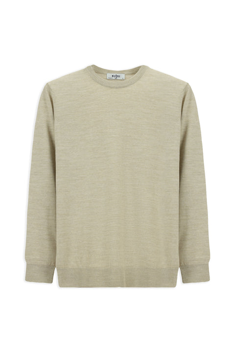 Light Beige Crew Neck Regular Fit Wool Knitted Sweater