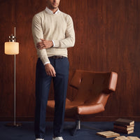 Light Beige Crew Neck Regular Fit Wool Knitted Sweater