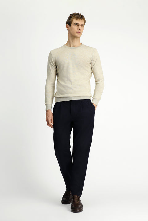 Light Beige Crew Neck Regular Fit Wool Knitted Sweater