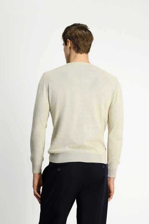 Light Beige Crew Neck Regular Fit Wool Knitted Sweater
