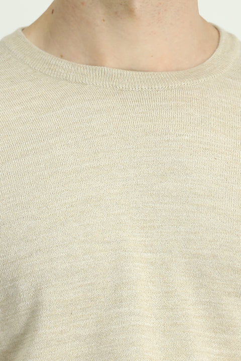 Light Beige Crew Neck Regular Fit Wool Knitted Sweater