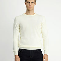 Ekru Bisiklet Yaka Regular Fit Yünlü Örme Triko Kazak