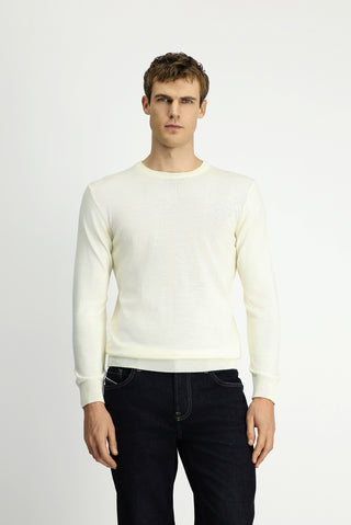  Ekru Bisiklet Yaka Regular Fit Yünlü Triko Kazak