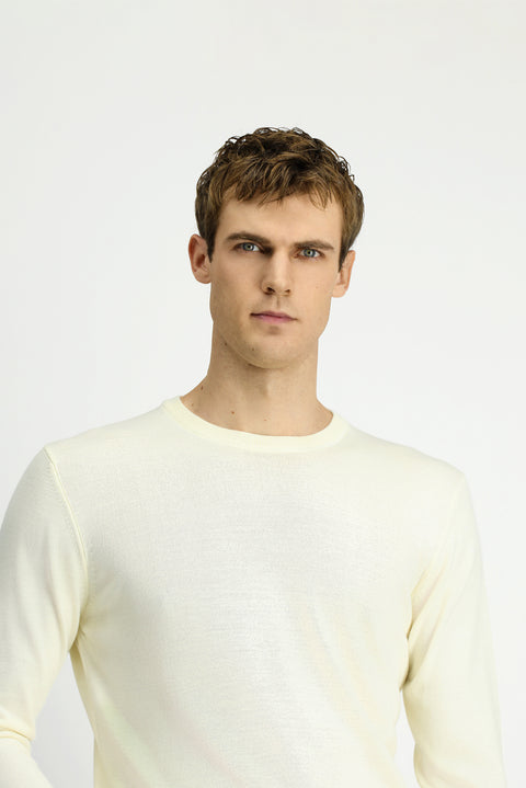 Ekru Bisiklet Yaka Regular Fit Yünlü Örme Triko Kazak