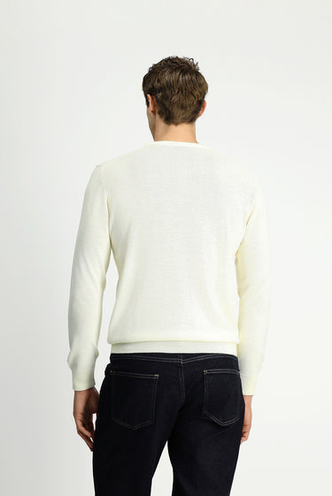 Ekru Bisiklet Yaka Regular Fit Yünlü Örme Triko Kazak