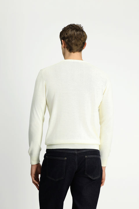 Ekru Bisiklet Yaka Regular Fit Yünlü Örme Triko Kazak