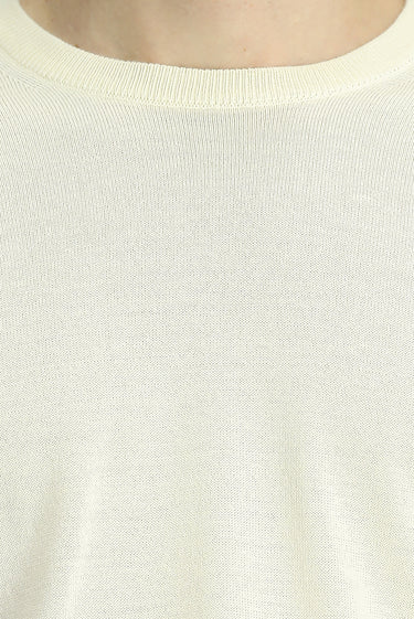 Ekru Bisiklet Yaka Regular Fit Yünlü Örme Triko Kazak