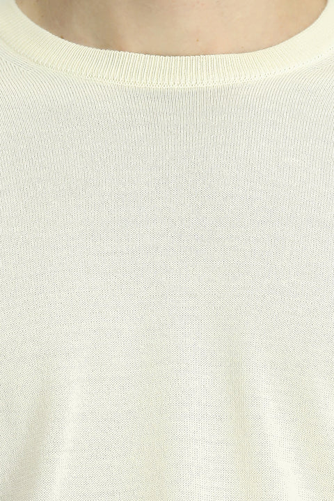 Ekru Bisiklet Yaka Regular Fit Yünlü Örme Triko Kazak