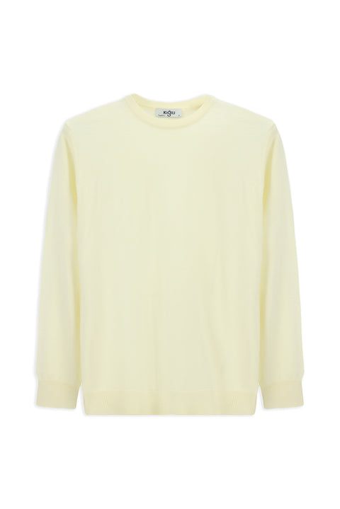 Ekru Bisiklet Yaka Regular Fit Yünlü Örme Triko Kazak