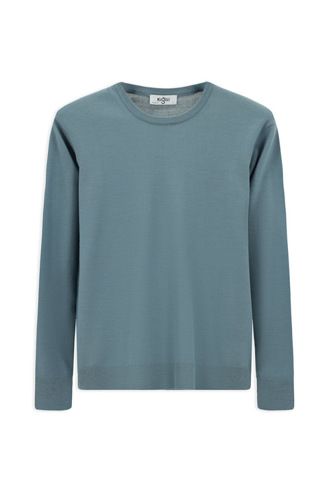 Küf Yeşili Bisiklet Yaka Regular Fit Yünlü Örme Triko Kazak