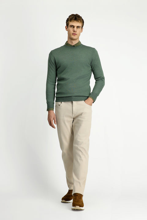 Açık Haki Melanj Bisiklet Yaka Regular Fit Yünlü Örme Triko Kazak