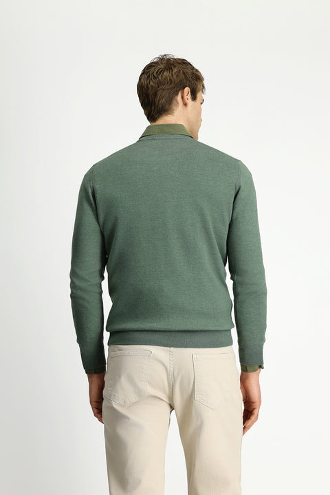 Açık Haki Melanj Bisiklet Yaka Regular Fit Yünlü Örme Triko Kazak