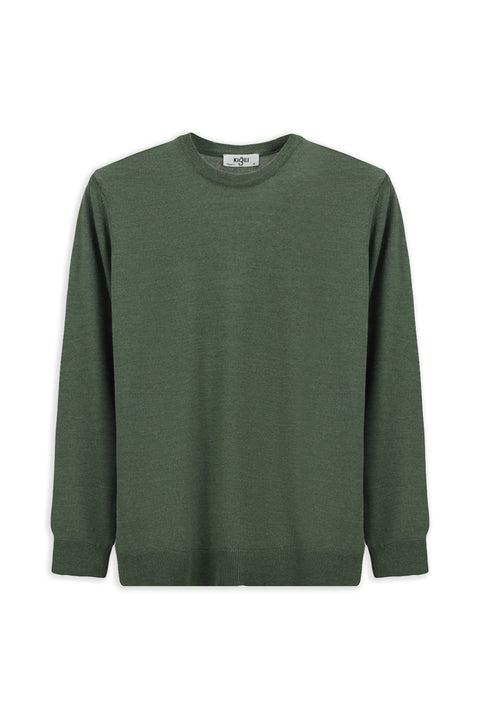 Açık Haki Melanj Bisiklet Yaka Regular Fit Yünlü Örme Triko Kazak