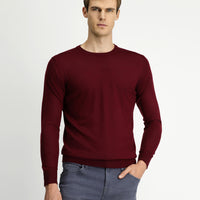 Koyu Bordo Bisiklet Yaka Regular Fit Yünlü Örme Triko Kazak