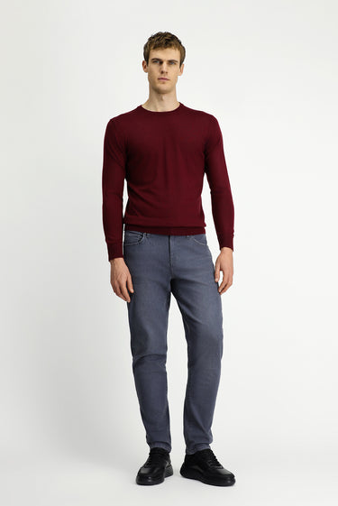  Koyu Bordo Bisiklet Yaka Regular Fit Yünlü Triko Kazak