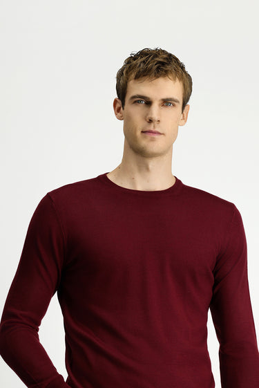  Koyu Bordo Bisiklet Yaka Regular Fit Yünlü Triko Kazak