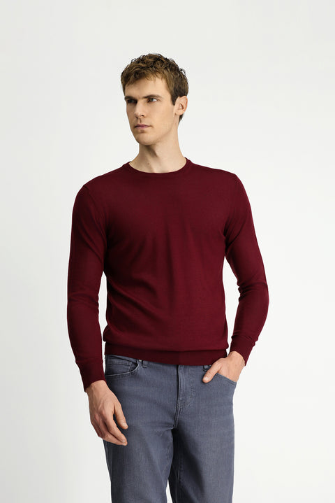 Koyu Bordo Bisiklet Yaka Regular Fit Yünlü Örme Triko Kazak