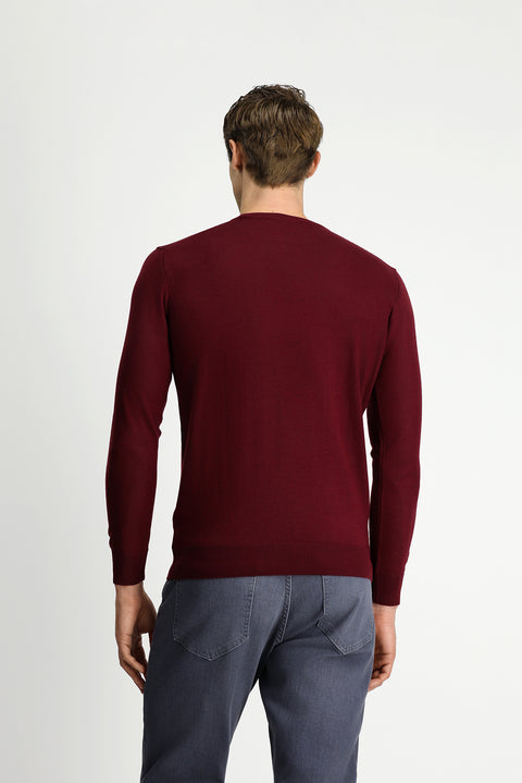 Koyu Bordo Bisiklet Yaka Regular Fit Yünlü Örme Triko Kazak