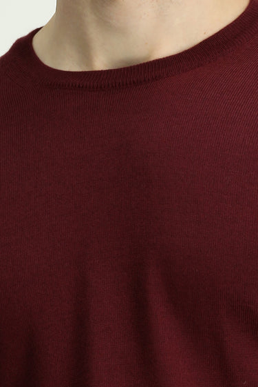 Koyu Bordo Bisiklet Yaka Regular Fit Yünlü Örme Triko Kazak