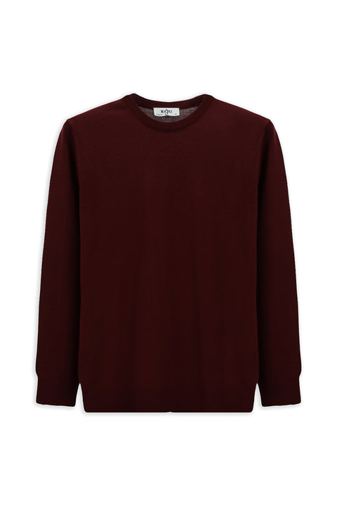 Koyu Bordo Bisiklet Yaka Regular Fit Yünlü Örme Triko Kazak