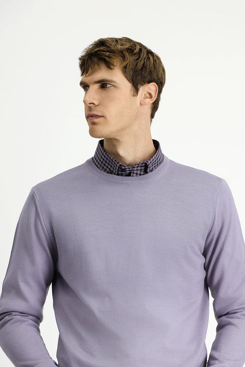 Lila Bisiklet Yaka Regular Fit Yünlü Örme Triko Kazak