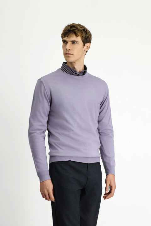 Lila Bisiklet Yaka Regular Fit Yünlü Örme Triko Kazak