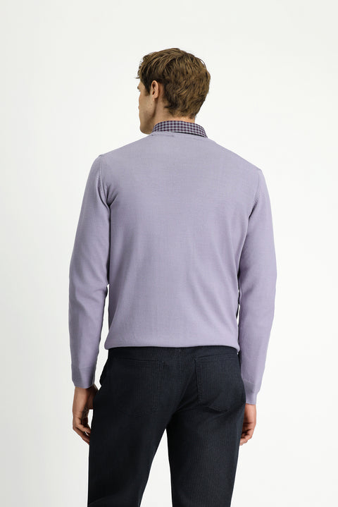 Lila Bisiklet Yaka Regular Fit Yünlü Örme Triko Kazak