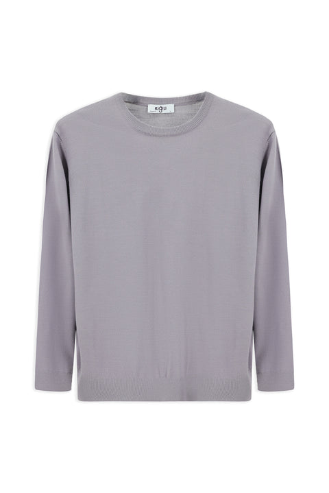 Lila Bisiklet Yaka Regular Fit Yünlü Örme Triko Kazak