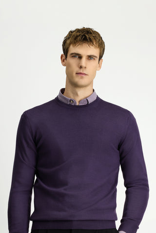  Koyu Mor Bisiklet Yaka Regular Fit Yünlü Triko Kazak
