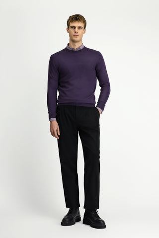  Koyu Mor Bisiklet Yaka Regular Fit Yünlü Triko Kazak