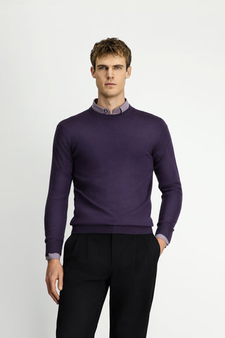  Koyu Mor Bisiklet Yaka Regular Fit Yünlü Triko Kazak