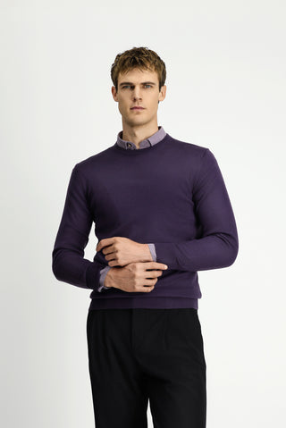  Koyu Mor Bisiklet Yaka Regular Fit Yünlü Triko Kazak