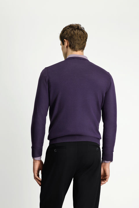 Koyu Mor Bisiklet Yaka Regular Fit Yünlü Örme Triko Kazak