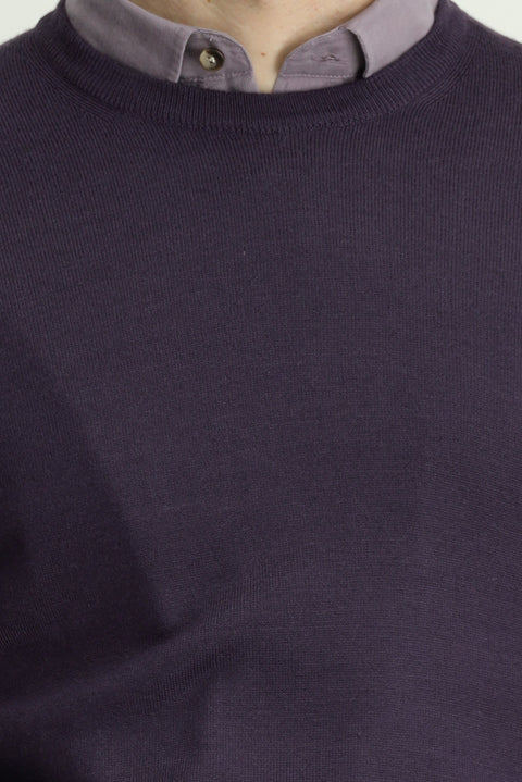 Koyu Mor Bisiklet Yaka Regular Fit Yünlü Örme Triko Kazak