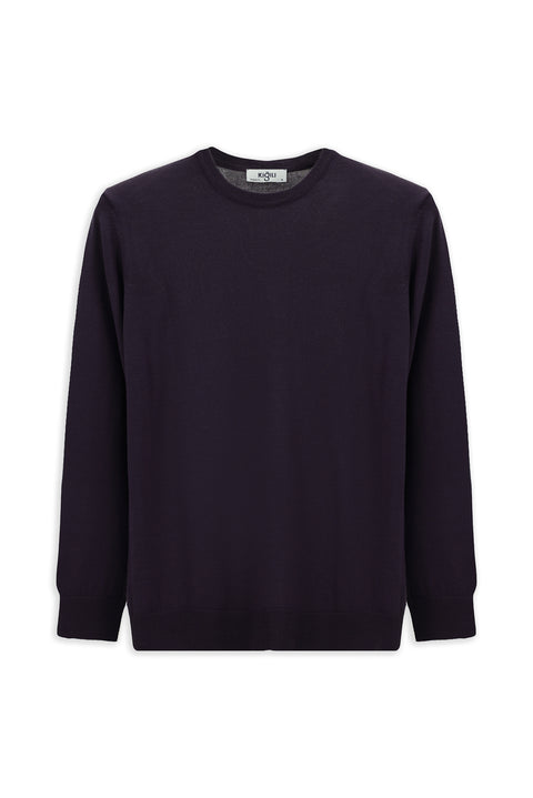 Koyu Mor Bisiklet Yaka Regular Fit Yünlü Örme Triko Kazak