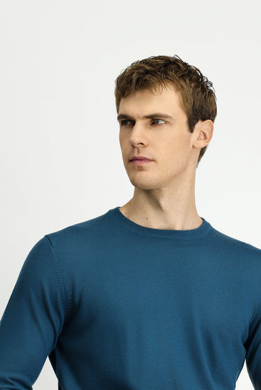  Koyu Yeşil Bisiklet Yaka Regular Fit Yünlü Triko Kazak