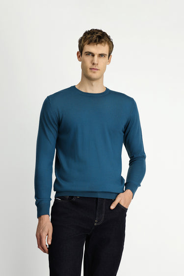  Koyu Yeşil Bisiklet Yaka Regular Fit Yünlü Triko Kazak