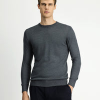 Orta Anrasit Melanj Bisiklet Yaka Regular Fit Yünlü Triko Kazak