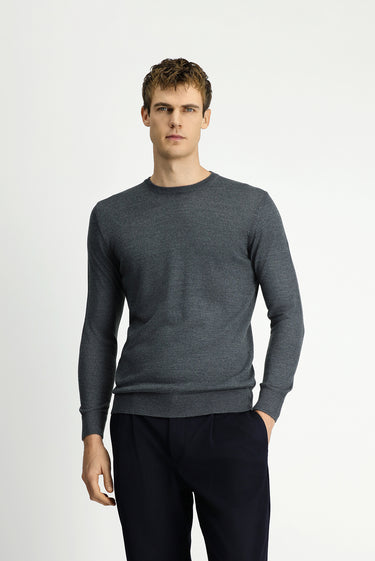  Orta Anrasit Melanj Bisiklet Yaka Regular Fit Yünlü Triko Kazak