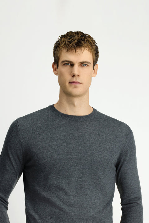 Orta Anrasit Melanj Bisiklet Yaka Regular Fit Yünlü Örme Triko Kazak