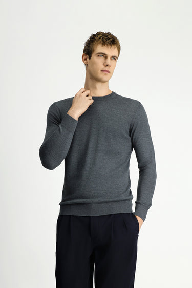  Orta Anrasit Melanj Bisiklet Yaka Regular Fit Yünlü Triko Kazak