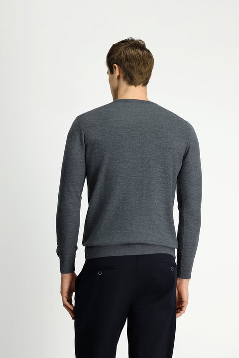 Orta Anrasit Melanj Bisiklet Yaka Regular Fit Yünlü Örme Triko Kazak